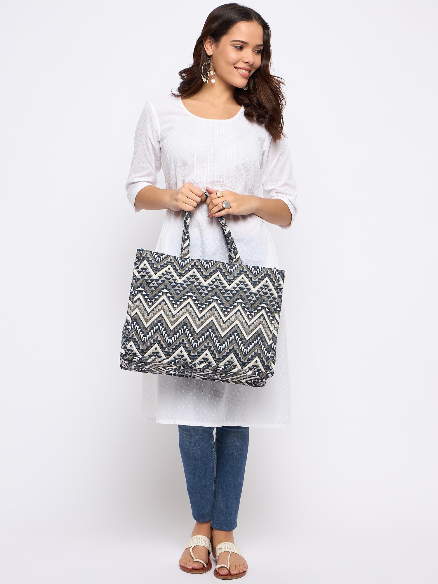 PRIMROSE Geometric Printed Oversized Structured Tote Bag