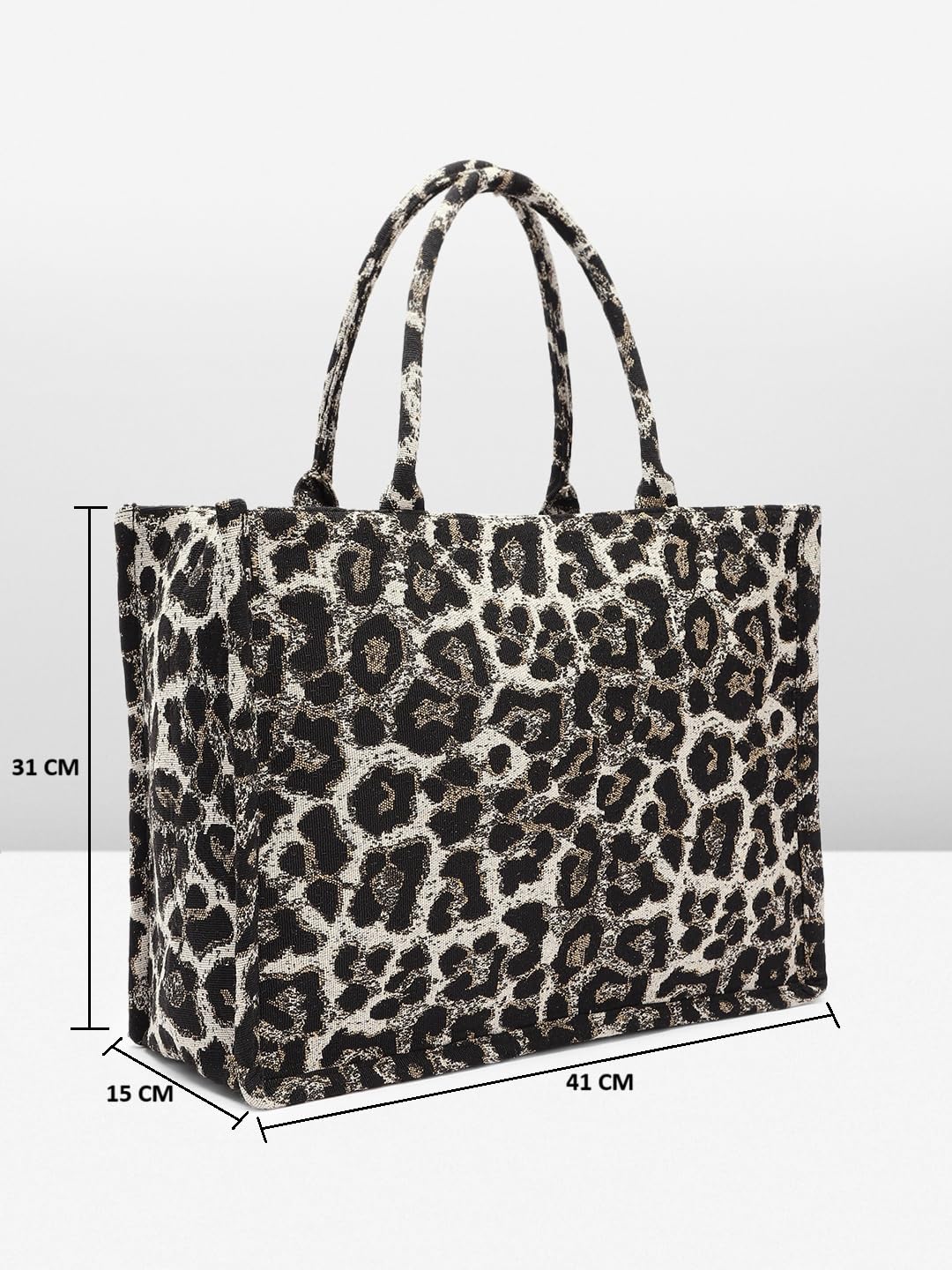 PRIMROSE Leopard Print Tote Bag, 33 cm x 45 cm, Black and Beige