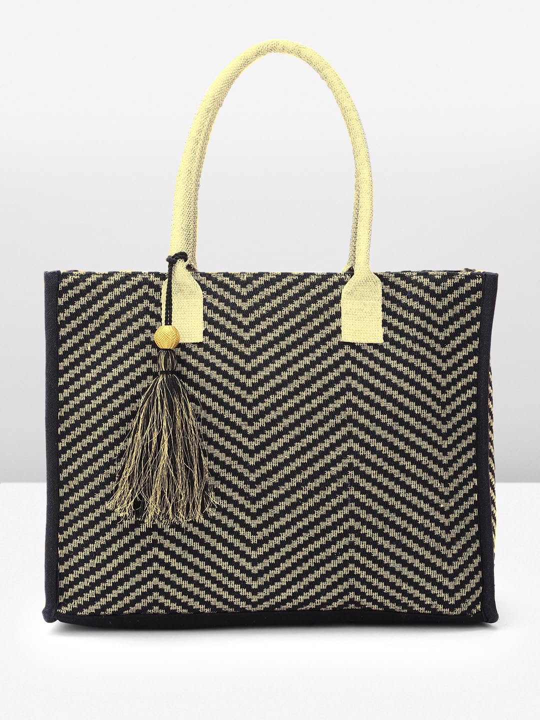 PRIMROSE Striped Oversized Shopper Shoulder Bag with Tasselled