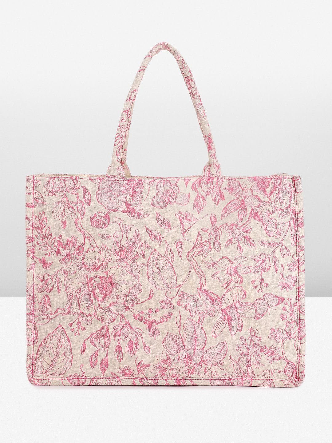 PRIMROSE Women's Pink Floral Print Cotton Tote Bag