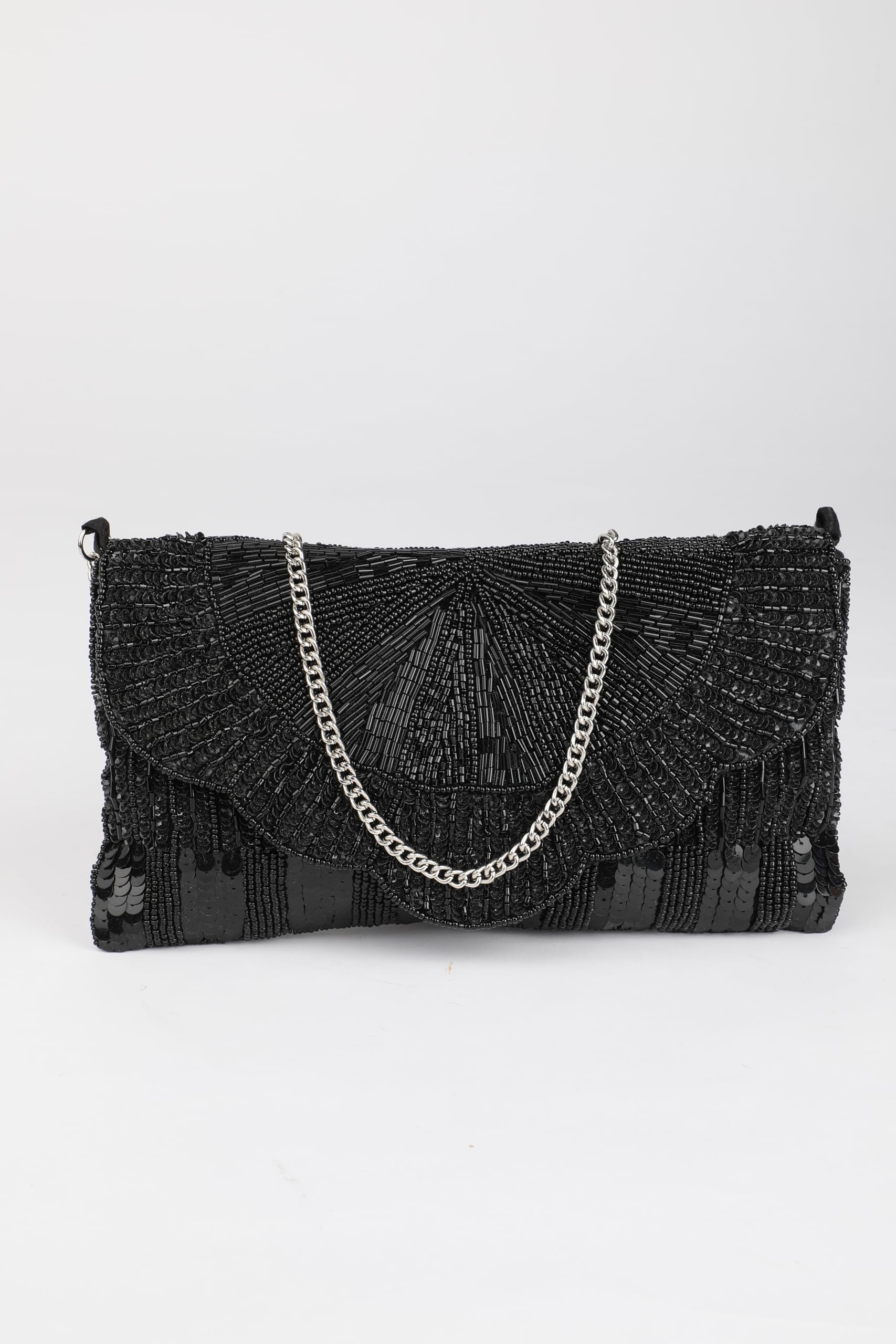 PRIMROSE Black Beaded Evening Clutch Bag for Women