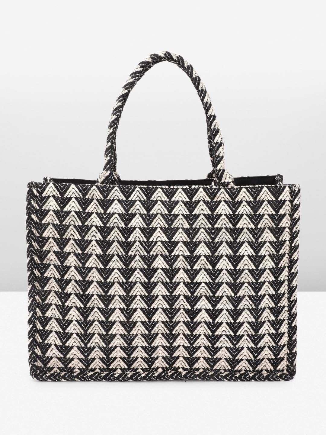 PRIMROSE Black Chevron Pattern Tote Bag for Women