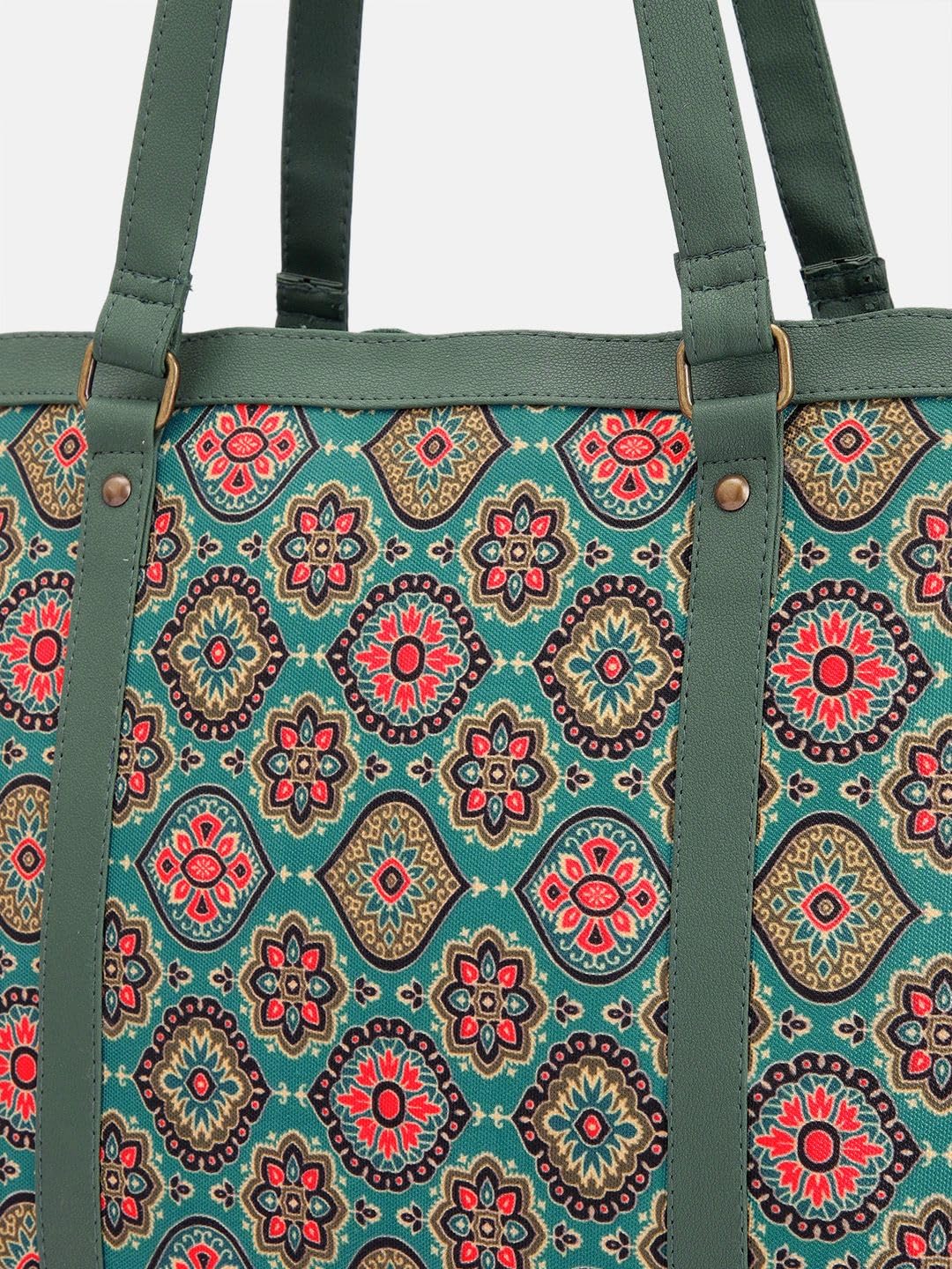 PRIMROSE Sea Green Ethnic Motifs Printed Oversized Shopper Shoulder Bag