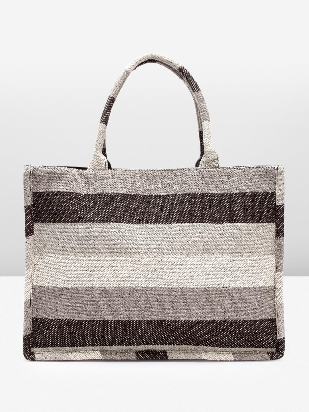 PRIMROSE Handcrafted Striped Tote Bag for Women Brown and Beige