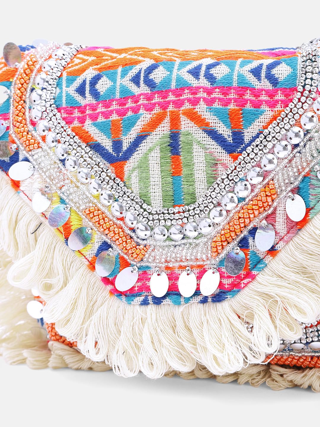 PRIMROSE Handcrafted Multicolour Fringed Boho Chic Clutch Bag