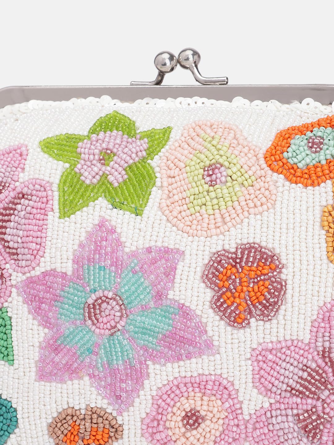 PRIMROSE Beaded Floral Clutch Purse for Women White and Multicoloured