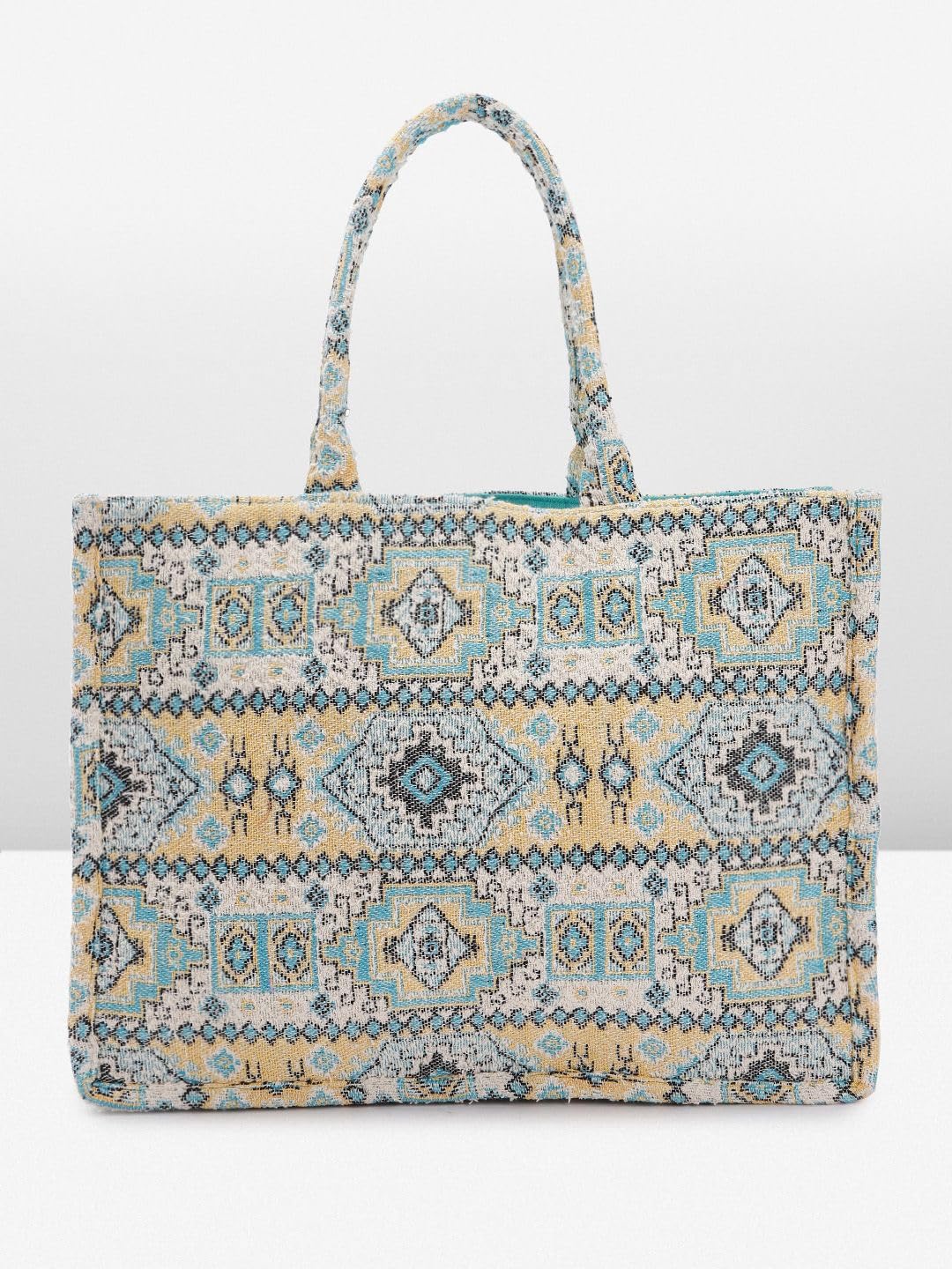 PRIMROSE Handwoven Boho Tote Bag, Multicolour Aztec Diamond Pattern