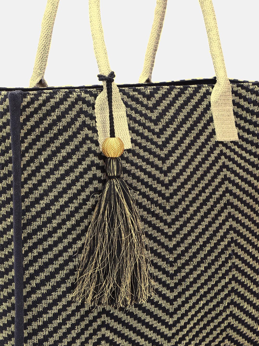 PRIMROSE Striped Oversized Shopper Shoulder Bag with Tasselled