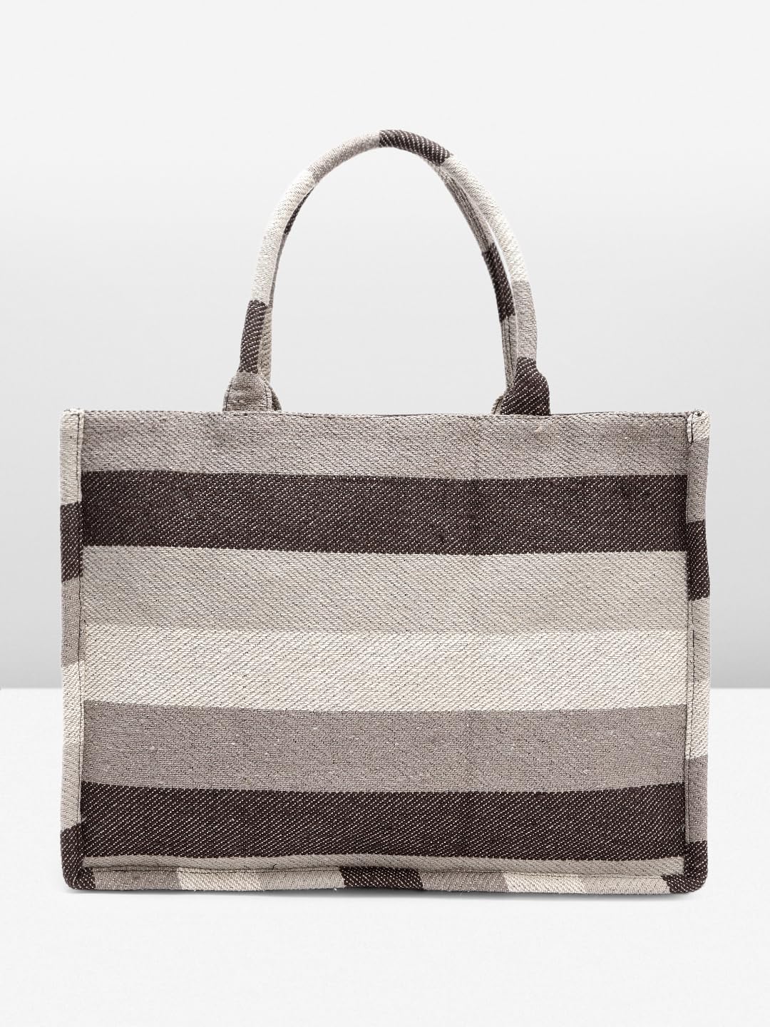 PRIMROSE Handcrafted Striped Tote Bag for Women Brown and Beige