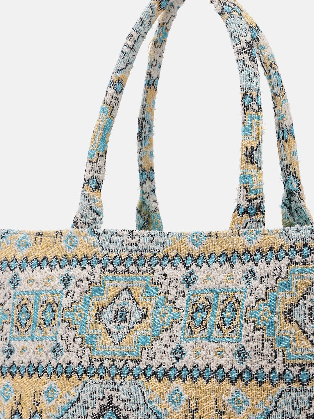 PRIMROSE Handwoven Boho Tote Bag, Multicolour Aztec Diamond Pattern