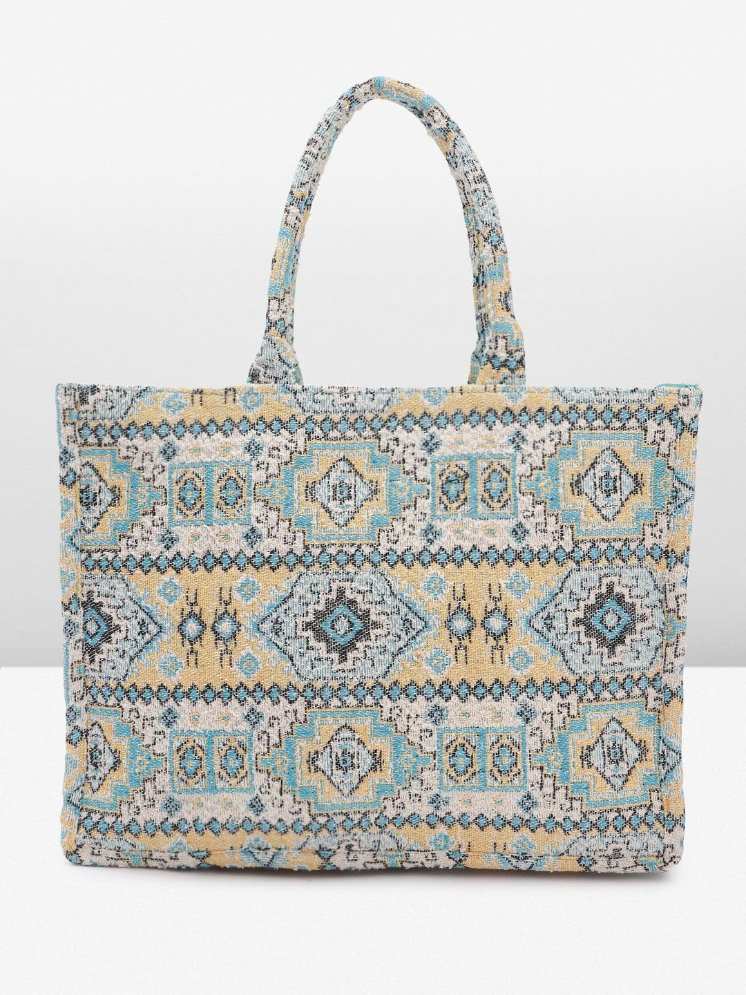 PRIMROSE Handwoven Boho Tote Bag, Multicolour Aztec Diamond Pattern