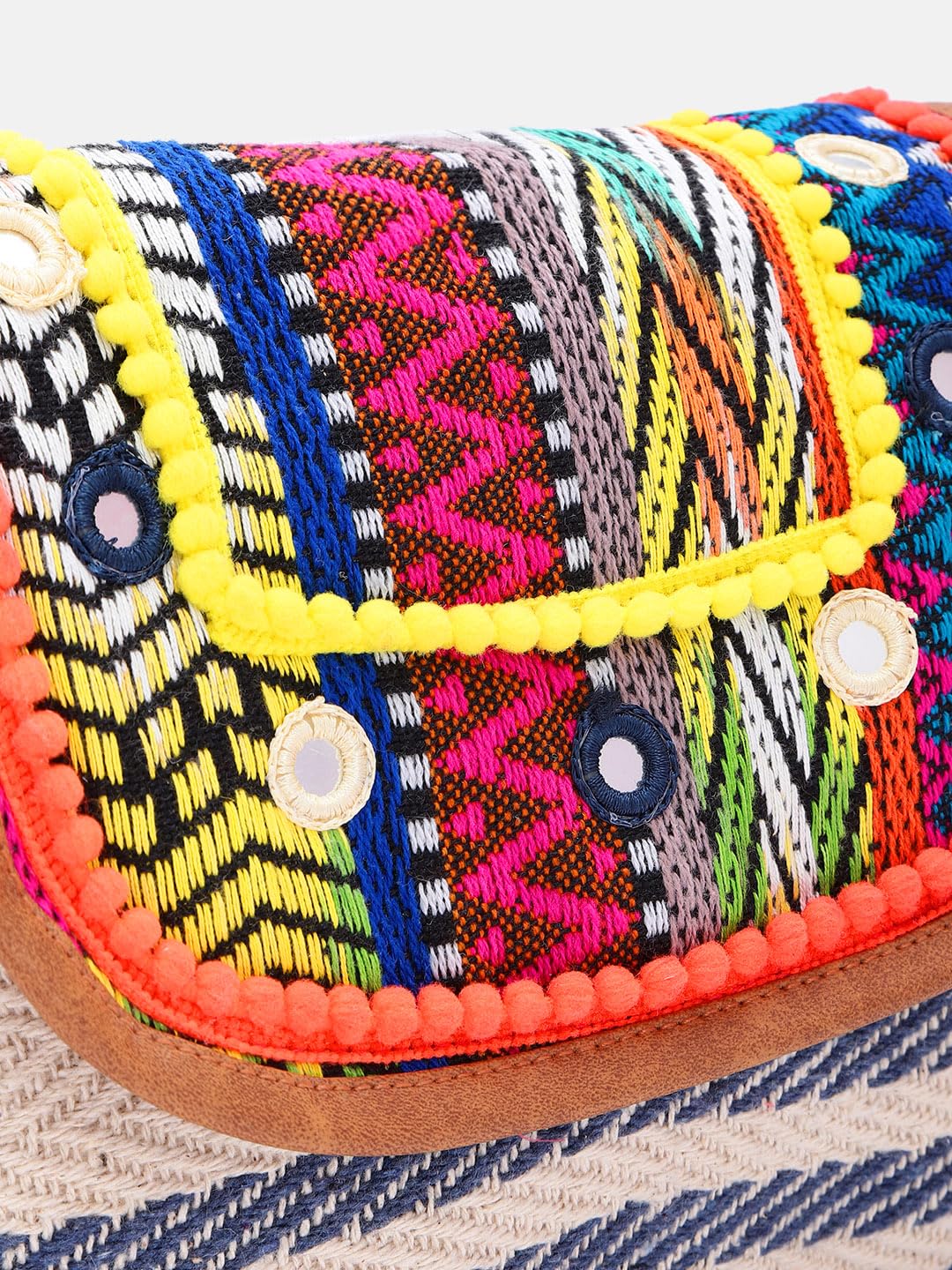 PRIMROSE Handcrafted Multicoloured Woven Crossbody Bag with Tassels Tan