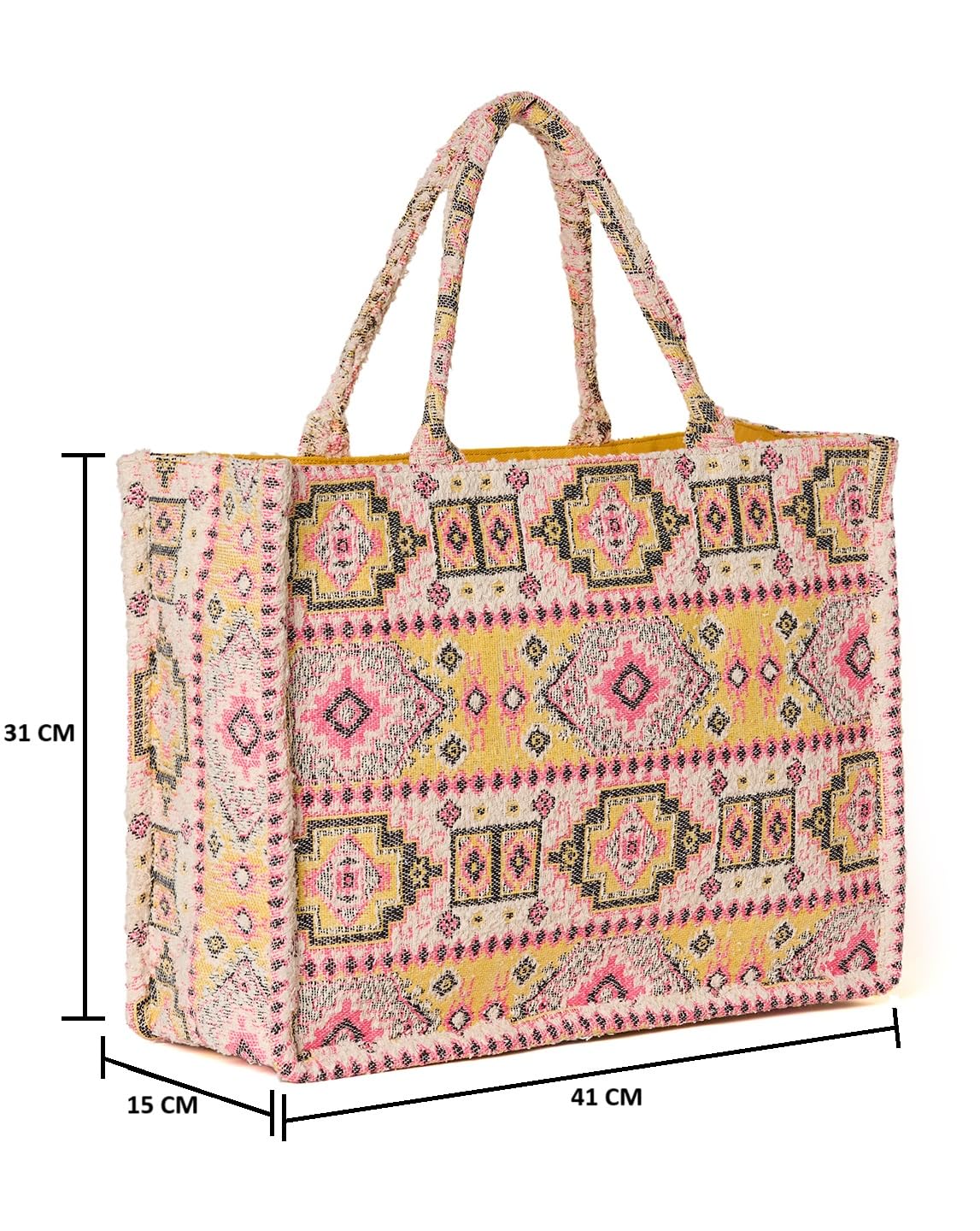 PRIMROSE Bohemian Style Tote Bag for Women, Multicolour Aztec Jacquard