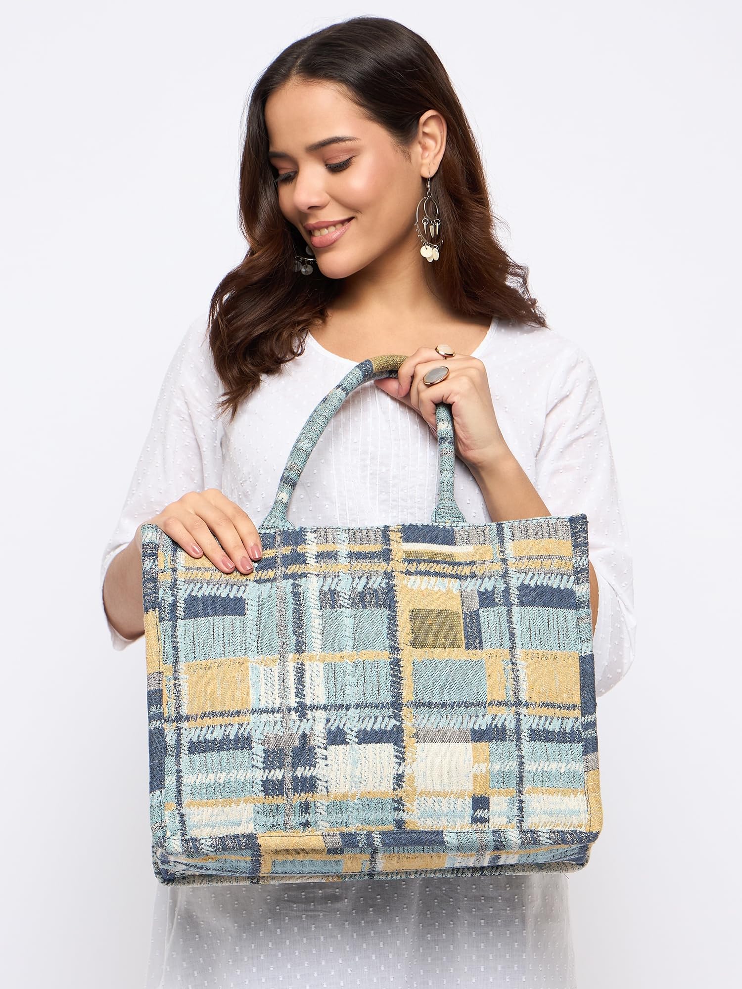 PRIMROSE Abstract Printed Embroidered Oversized Shopper Tote Bag