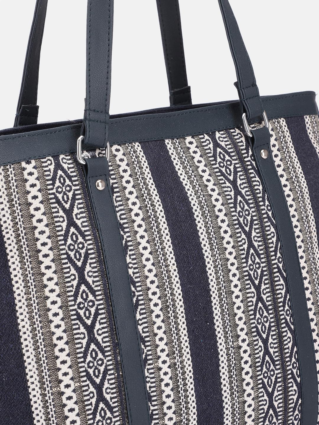 PRIMROSE Printed Tote Bag for Women Black and White Aztec Pattern