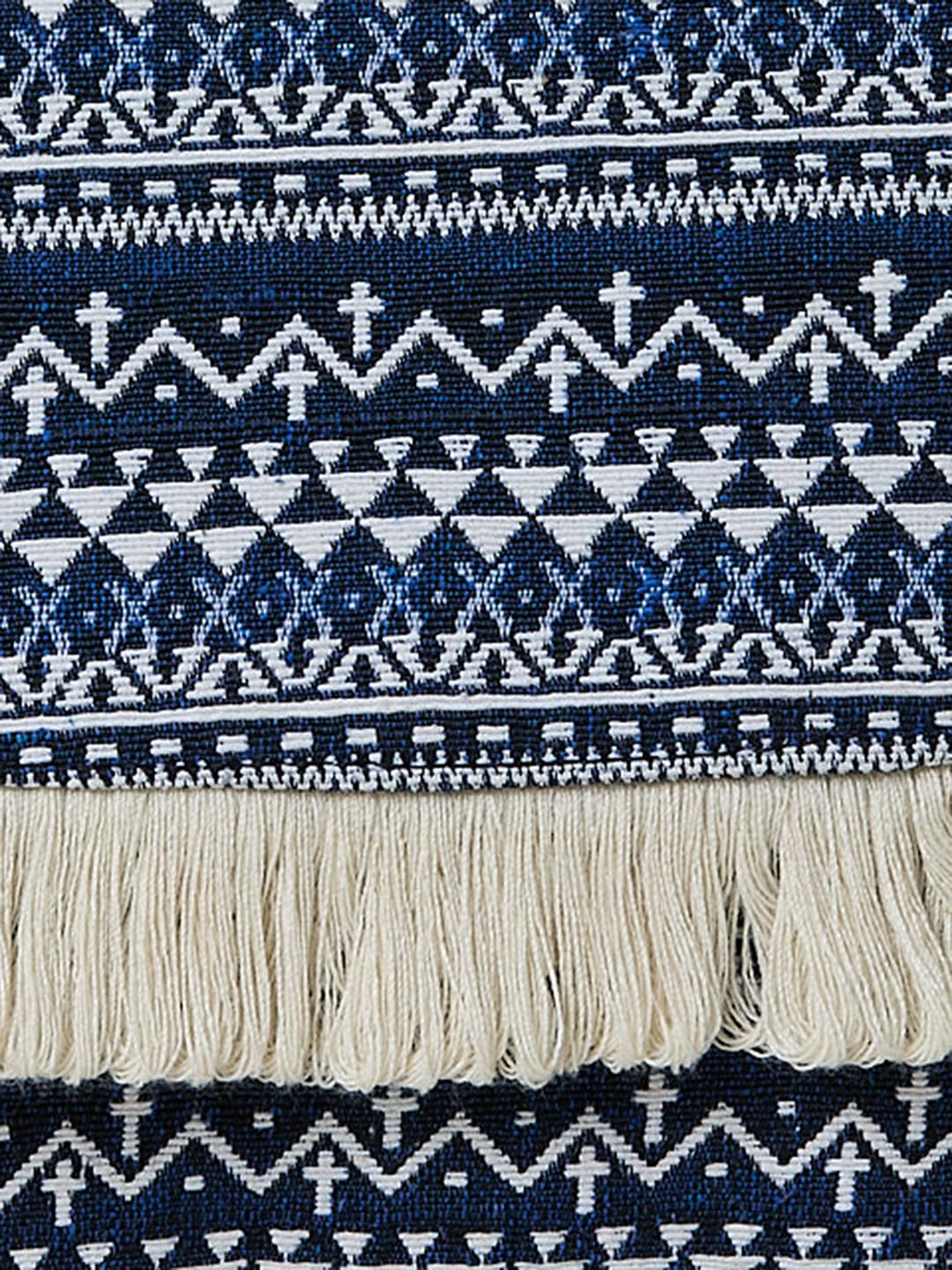 PRIMROSE Boho Fringe Crossbody Bag, Aztec Print, Navy Blue and White