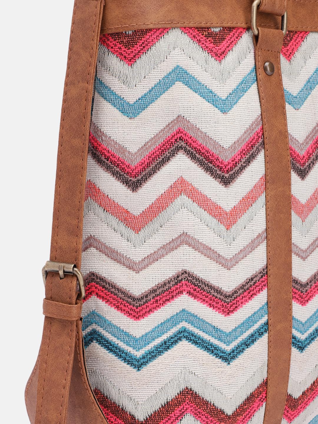 PRIMROSE Women's Chevron Pattern Canvas Tote Bag with PU Handles Multi-Colour