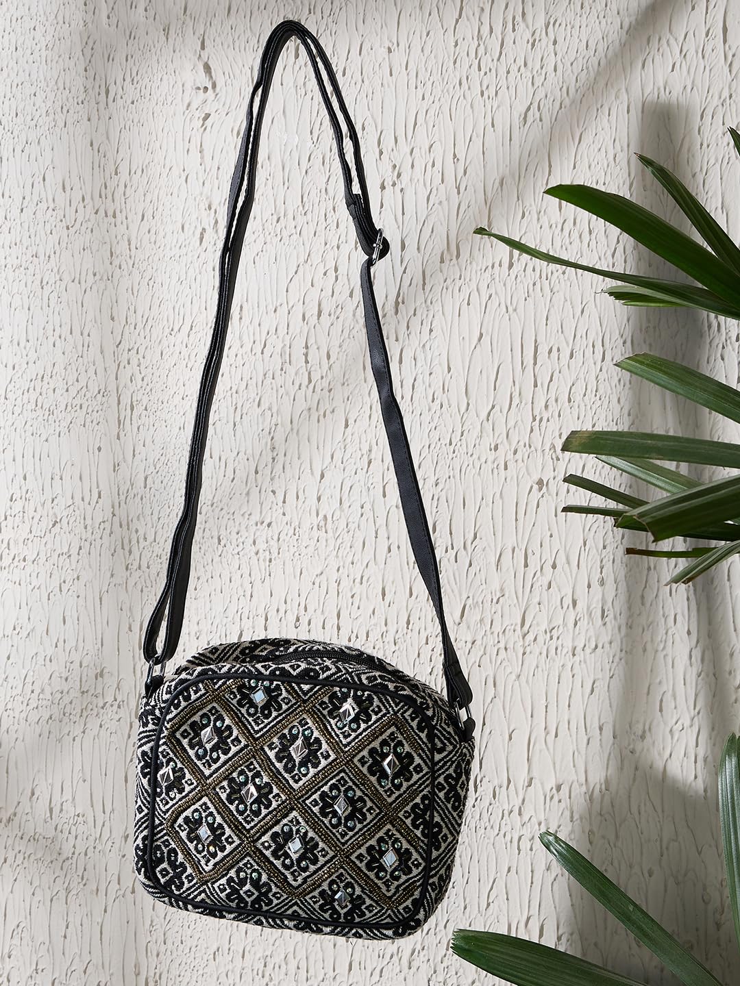 PRIMROSE Embellished Structured Sling Bag with Adjustable Strap