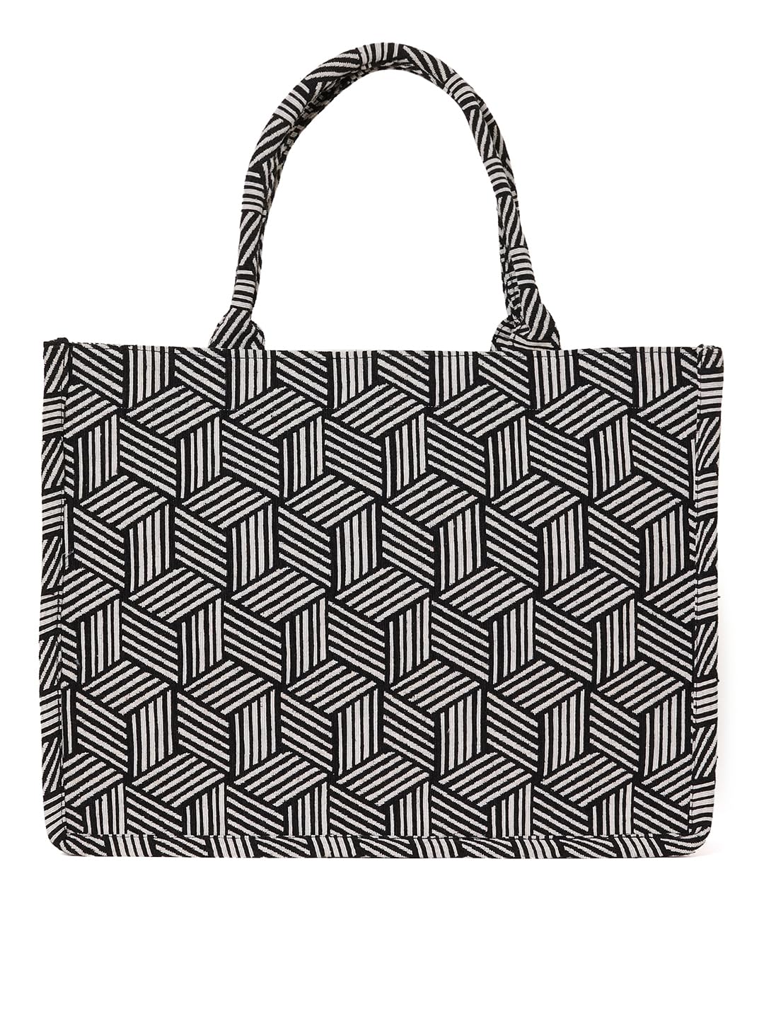 PRIMROSE Striped Geometric Tote Bag for Women, Black and White