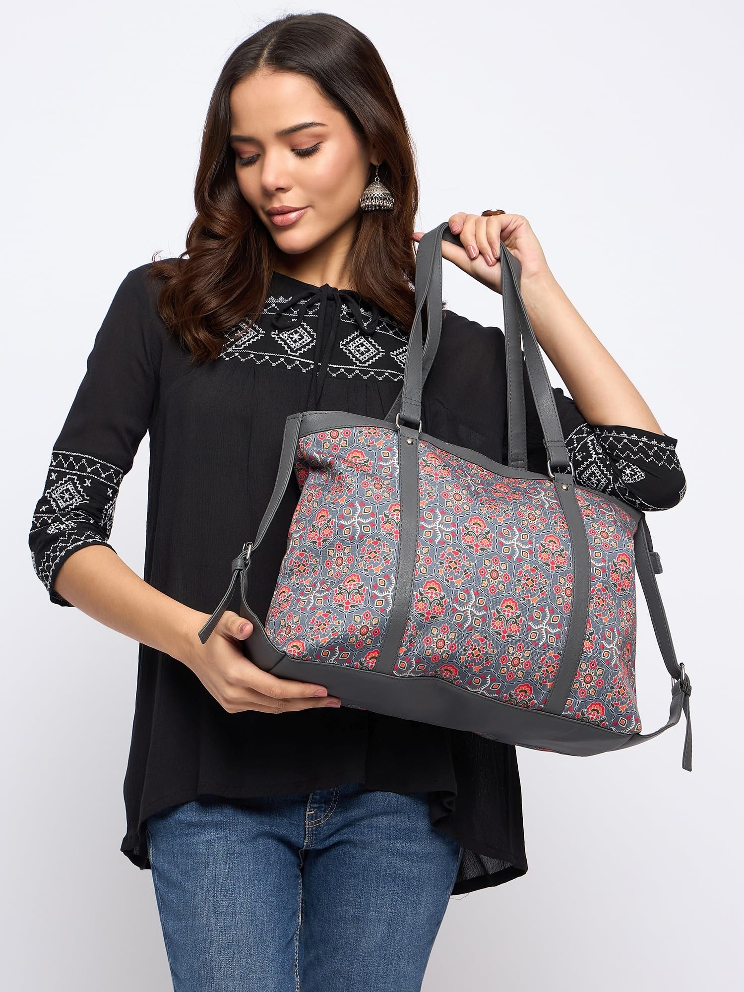 PRIMROSE Printed Tote Bag for Women, Multicolour Floral Pattern, with Shoulder Straps