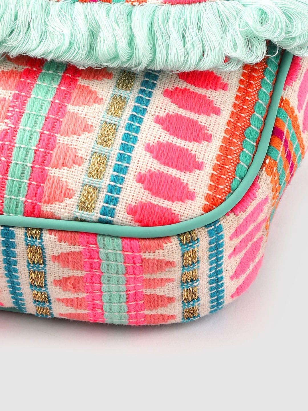 Boho Style Fringe Crossbody Bag with Tassels Multicolour Stripe Pattern