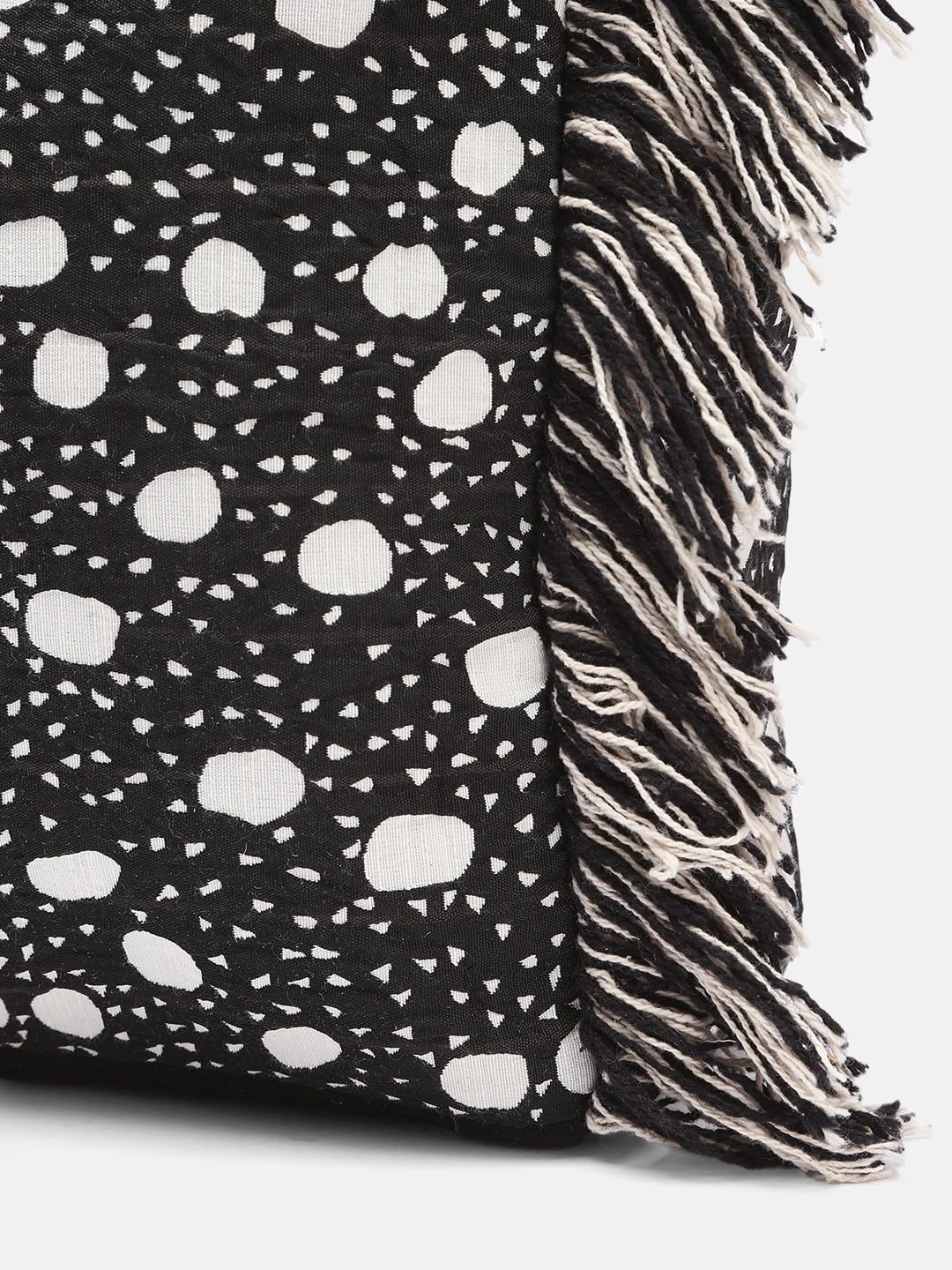 PRIMROSE Fringed Polka Dot Tote Bag Black and White