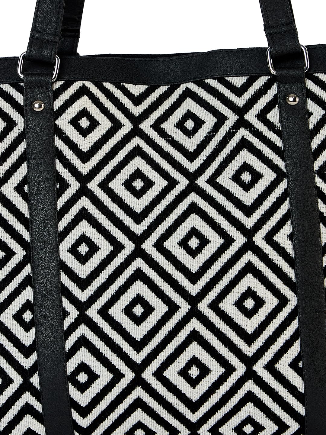 PRIMROSE Geometric Patterned Tote Bag with Dual Handles, Black and White