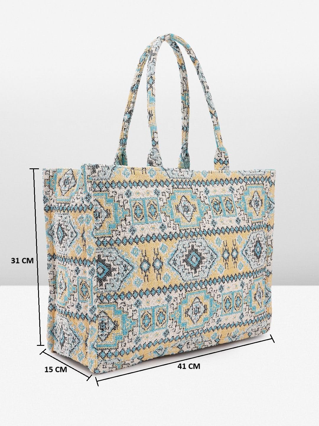 PRIMROSE Handwoven Boho Tote Bag, Multicolour Aztec Diamond Pattern