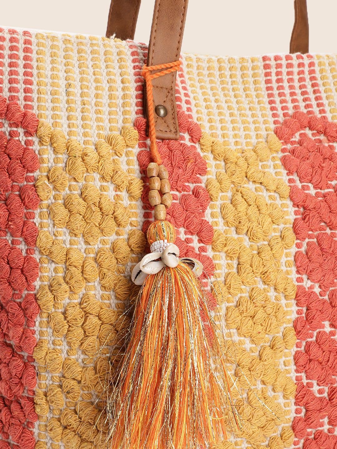 PRIMROSE Handwoven Straw Tote Bag with Tassels Multicolour