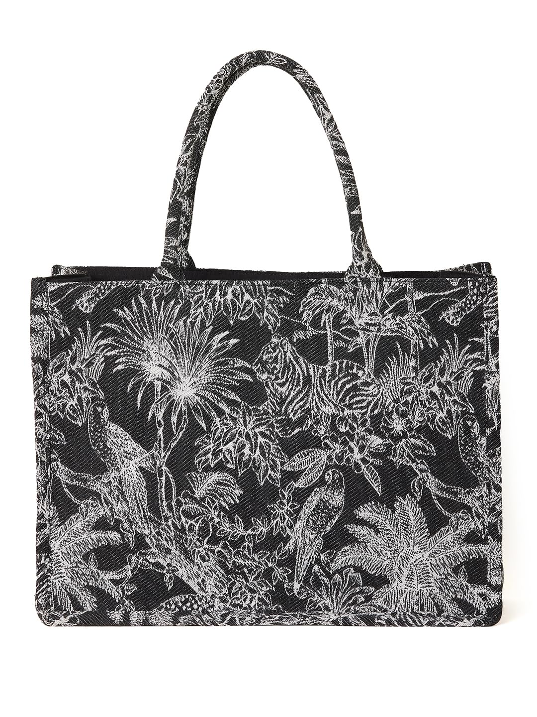 PRIMROSE Women's Black and White Tropical Jacquard Tote Bag