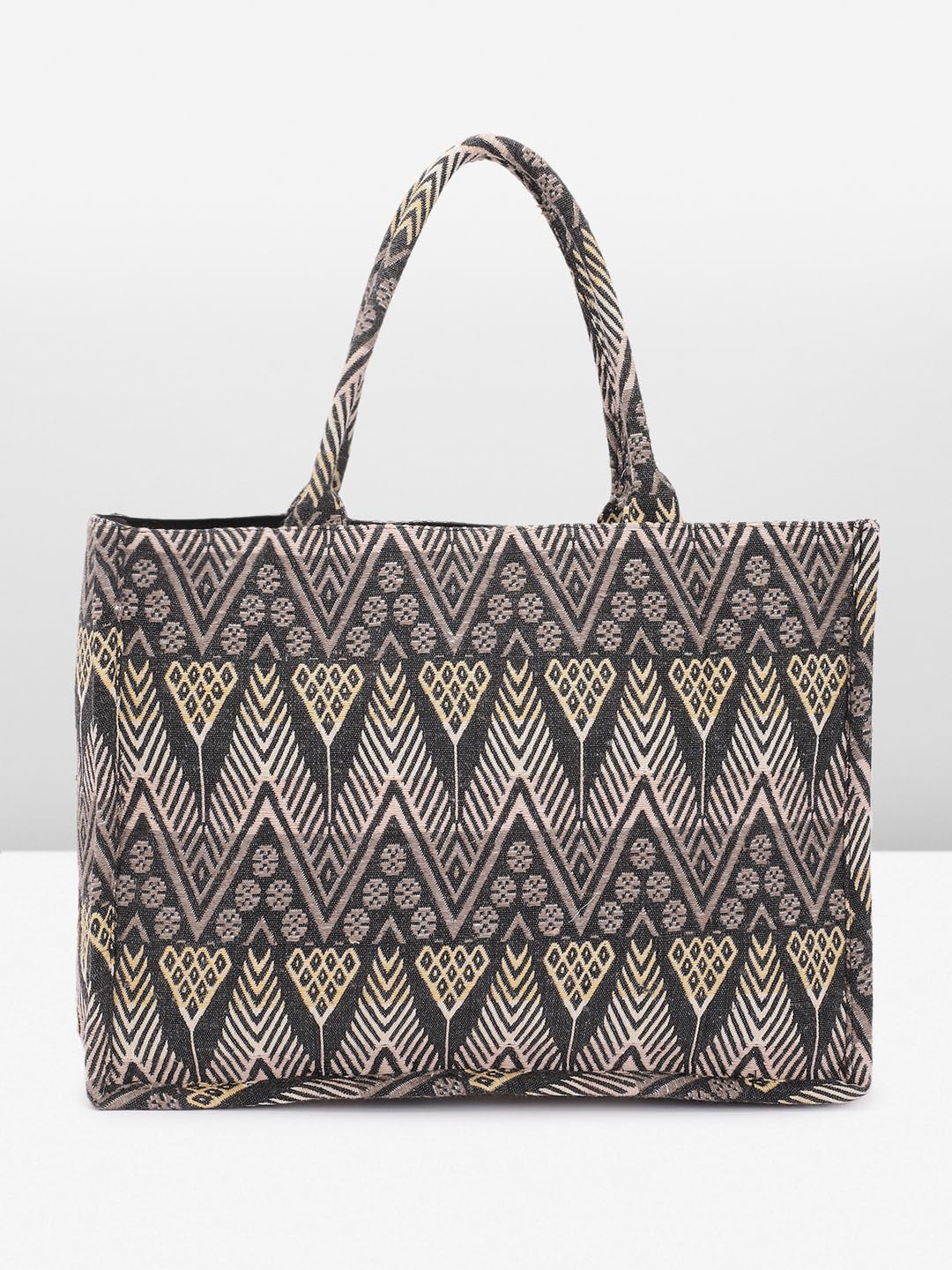 PRIMROSE Geometric Diamond Pattern Tote Bag Black and Beige