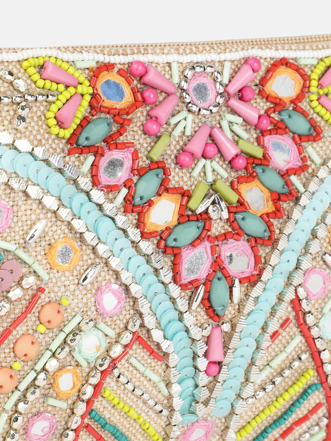 PRIMROSE Embellished Beaded Clutch Purse with Tassels Multicolour