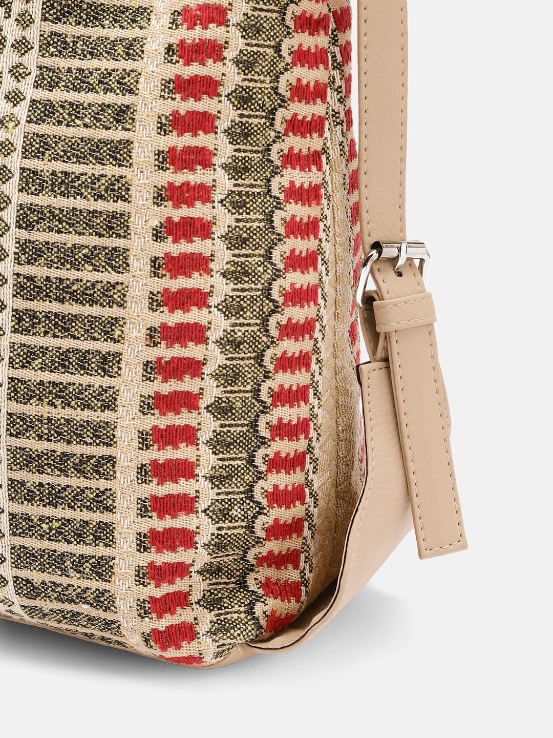 PRIMROSE Ethnic Jute Tote Bag with Geometric Patterns Beige