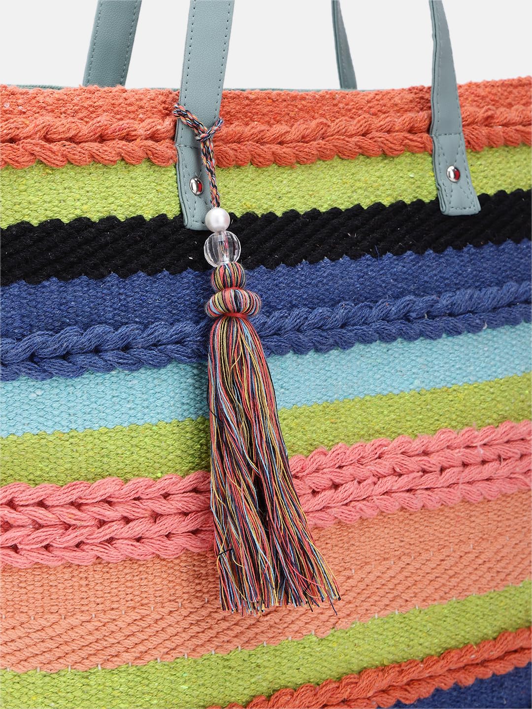 PRIMROSE Multicolour Handwoven Crochet Tote Bag with Tassel Accent