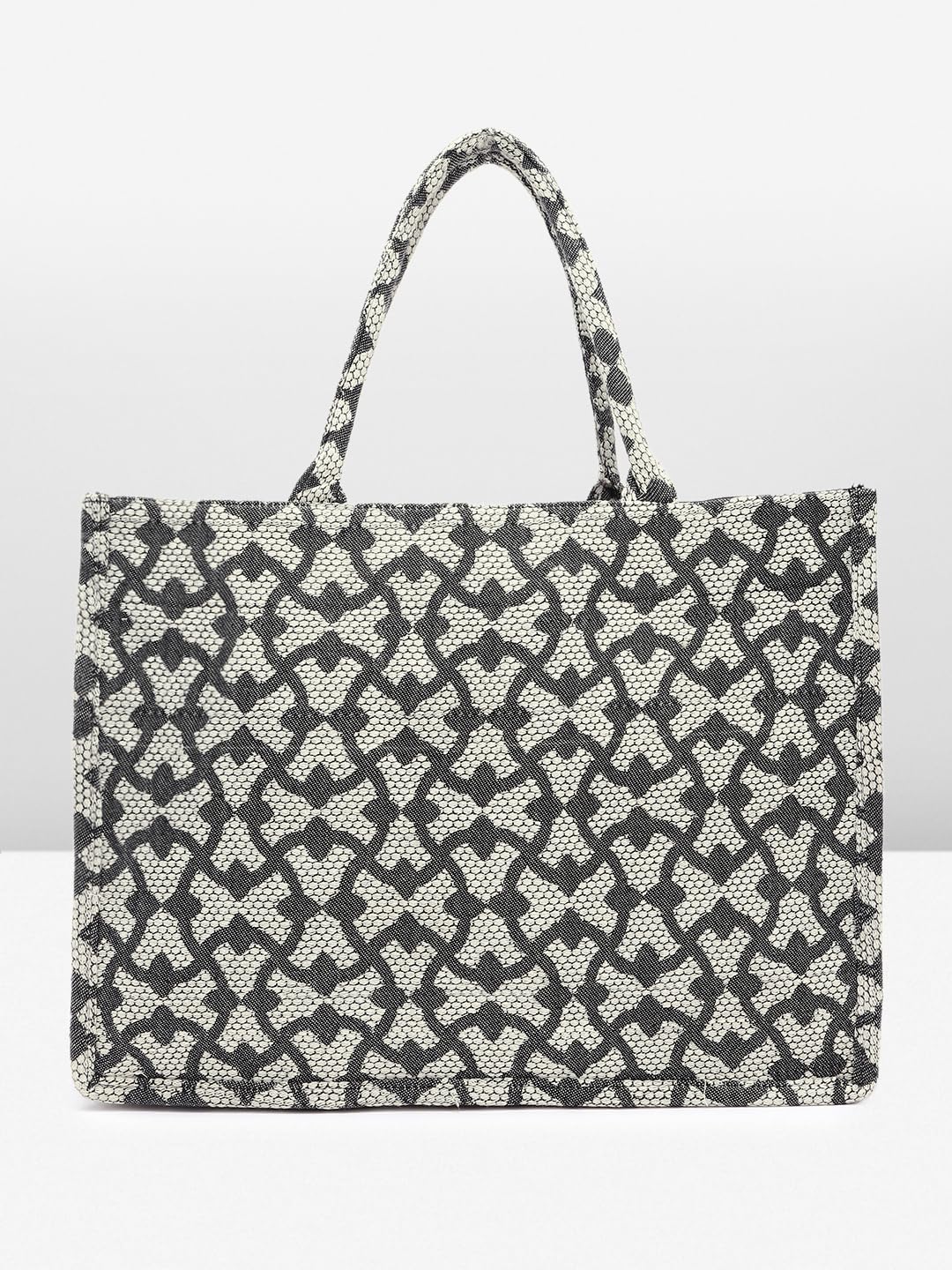 PRIMROSE Patterned Tote Bag for Women, Black Geometric Design