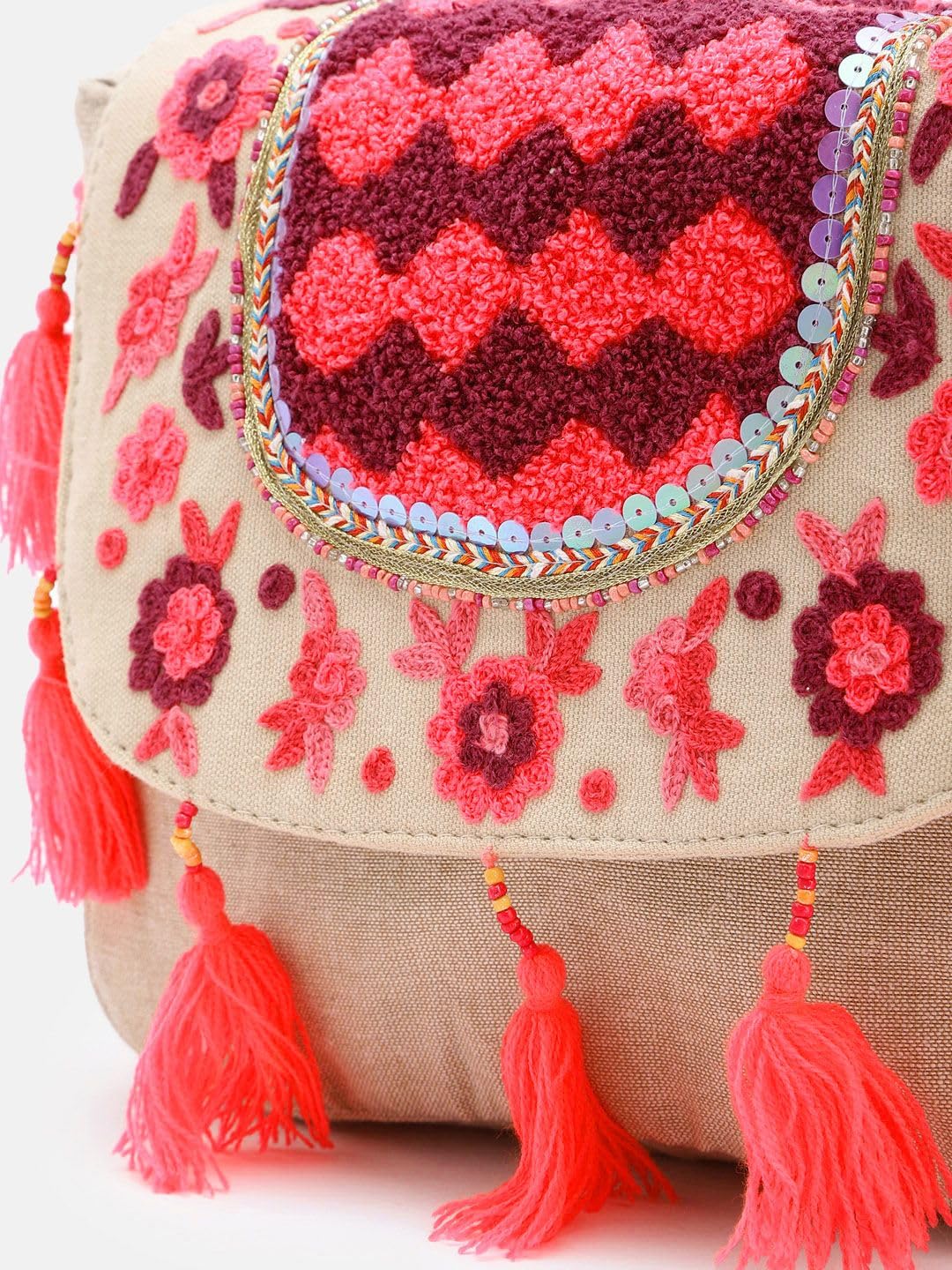 PRIMROSE Handcrafted Boho Shoulder Bag with Tassels, Embroidery