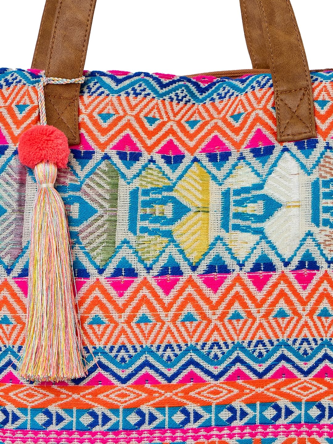 PRIMROSE Multicoloured Aztec Print Tote Bag with Tassel